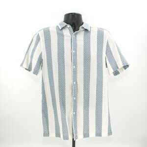 Asos Design Short-sleeved Button-up Shirt / Blue & Off-white / Men's MEDIUM